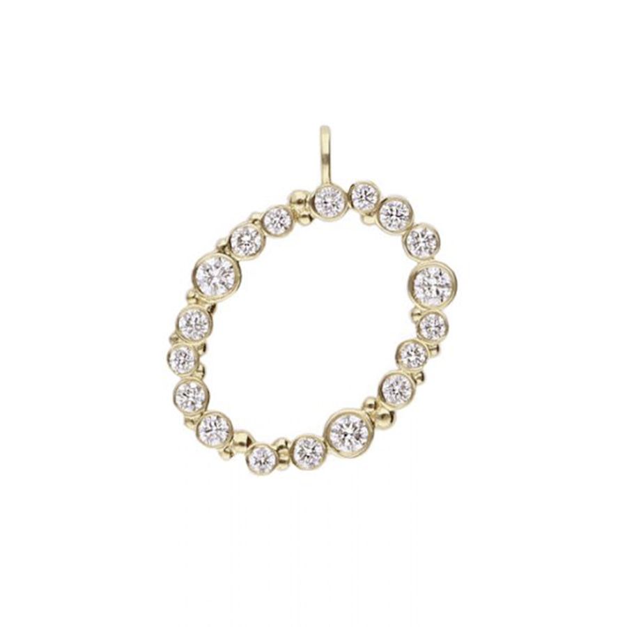 Een 18 krt geelgouden hanger van CHARLOTTE  met 17 diamantjes briljant geslepen totaal 0.27 crt